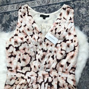 Banana Republic Burgundy and Pink Floral V-neck, A-line, Sleeveless Dress - NWT